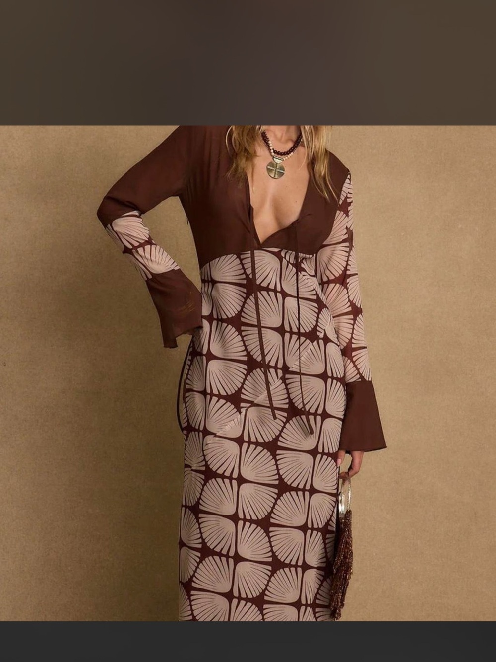 12th tribe Brown Printed Maxi Dress with Leaf Motif